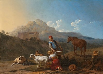 Olasz táj kecskét fejő lánnyal Olasz táj kecskét fejő lánnyal alkotó: Karel Du Jardin