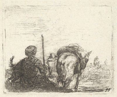 Teherhordó ló, ülő férfi bottal a jobb kezében, és kutya, hátulról nézve..., kb. 1641-78. alkotó: Karel Du Jardin