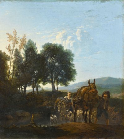 Tájkép öszvérhajtóval alkotó: Karel Dujardin