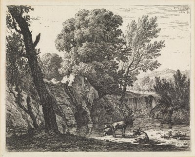 Tájkép férfival és két szamárral alkotó: Karel Dujardin