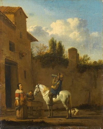 Szerelt trombitás iszik, 1650-60 alkotó: Karel Dujardin