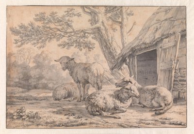 Juhok egy pajtánál alkotó: Karel Dujardin