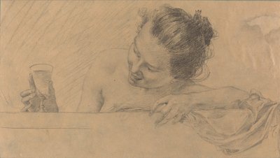 Nő Bathban, kezében egy pohár bor alkotó: Karel Vitezslav Masek
