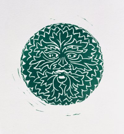 A zöld ember, 1998 (linómetszet és papír) alkotó: Karen Cater