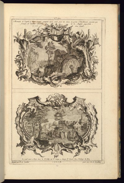 Nyomtatás, design két kartonhoz, 1745 alkotó: Karl Albert von Lespilliez