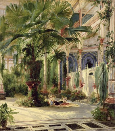 A potsdami pálmaház belseje, 1833 (papír, vászon) alkotó: Carl Blechen