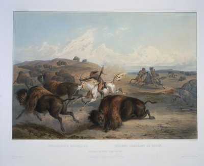 Indiánok vadásznak a bölényre alkotó: Karl Bodmer
