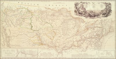Maximilian Wied herceg útvonalának illusztrálására szolgáló térkép Észak-Amerika belsejében Bostontól Felső-Missouriig alkotó: Karl Bodmer