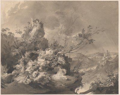 Romos tornyok, kilátással a Rajnára alkotó: Karl Bodmer