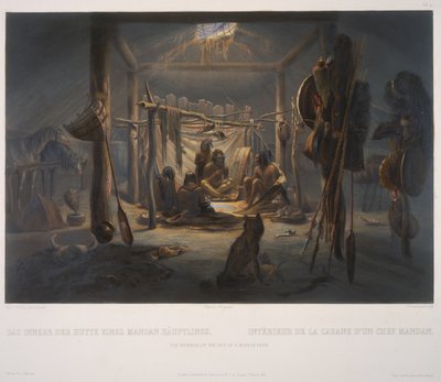 Egy mandánfőnök kunyhójának belseje alkotó: Karl Bodmer