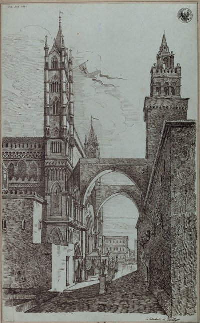 „A palermói székesegyház látképe” alkotó: Karl Friedrich Schinkel