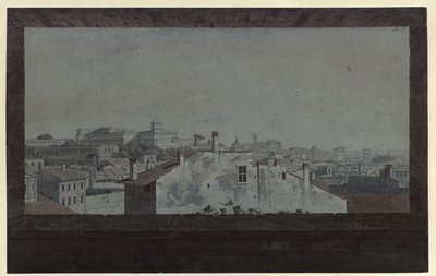 „A Quirinale-palota és Róma egy részének látképe, egy barát lakásának ablakából rajzolva” alkotó: Karl Friedrich Schinkel