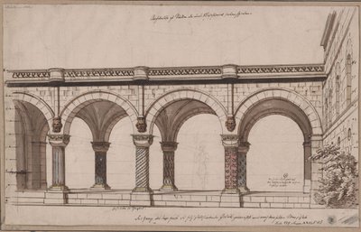Ariodant. Étienne Nicolas Méhul operája. Terv az 1. díszlethez. Árkádsor / Egy galéria alkotó: Karl Friedrich Schinkel