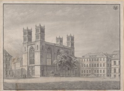 Berlin. Friedrichswerder-templom. Perspektivikus nézet és változat négy saroktoronnyal alkotó: Karl Friedrich Schinkel