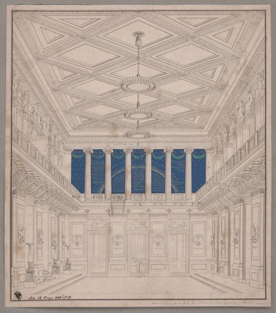Berlin. Schauspielhaus a Gendarmenmarkton, hangversenyterem. Díszítés a természetkutatók ünnepségére alkotó: Karl Friedrich Schinkel