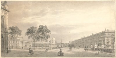 Berlin, Unter den Linden. Kilátás a Lustgartenre a Schlossbrücke-vel, az Alt Museummal, a dómmal és a kastéllyal alkotó: Karl Friedrich Schinkel