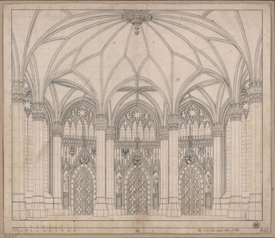 Díszítés általános használatra. Gótikus szoba három ajtóval és széles ablakokkal alkotó: Karl Friedrich Schinkel