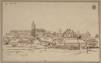 A prágai Hradzsin, előtérben a Kisoldal épületei alkotó: Karl Friedrich Schinkel