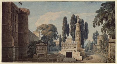A Vesta-szűz. Gaspare Spontini operája. Terv a 3. díszlethez. Kilátás egy ókori római sírutca felé alkotó: Karl Friedrich Schinkel