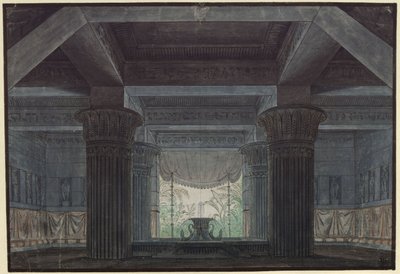 A varázsfuvola. Wolfgang Amadeus Mozart operája. Terv a 3. díszlethez. Csarnok Sarastro várában alkotó: Karl Friedrich Schinkel