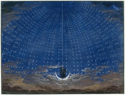 A varázsfuvola. Wolfgang Amadeus Mozart operája. Díszletterv. Az Éj királynőjének csarnoka alkotó: Karl Friedrich Schinkel