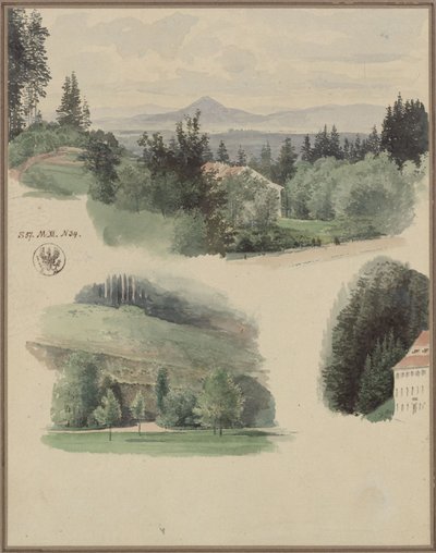 Három tájtanulmány a csehországi Marienbadból alkotó: Karl Friedrich Schinkel