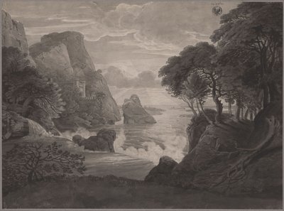 Sziklás tengerparti táj kastéllyal alkotó: Karl Friedrich Schinkel