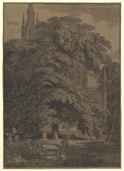 Gótikus templom egy fa mellett, 1810. alkotó: Karl Friedrich Schinkel