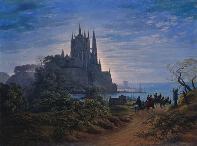 Gótikus templom egy sziklán a tengerparton alkotó: Karl Friedrich Schinkel