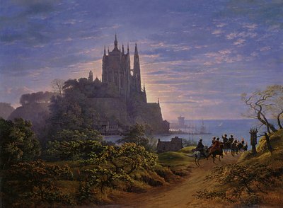 Gótikus templom egy sziklán a tenger mellett alkotó: Karl Friedrich Schinkel