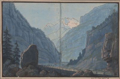 Herrmann és Thusnelda. August von Kotzebue színműve. Terv az 5. díszlethez. Hegyi út alkotó: Karl Friedrich Schinkel
