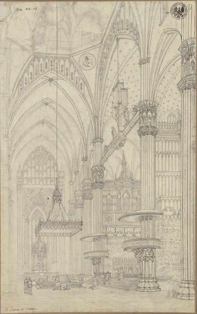 „A milánói dóm kereszthajójának belső nézete” / Kilátás a négyezetre és a milánói dóm északi kereszthajójára alkotó: Karl Friedrich Schinkel