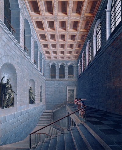 Egy lépcsőház belső képe, egy koestritzi kastély terve, 1802-03 (toll és tinta, valamint papíron) alkotó: Karl Friedrich Schinkel