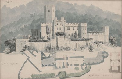Koblenz. Stolzenfels romjai. Alaprajz és látkép alkotó: Karl Friedrich Schinkel
