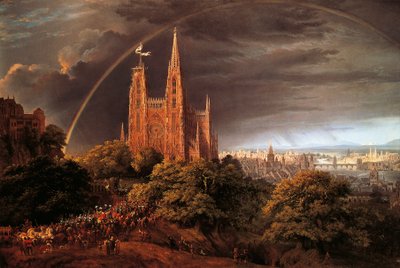 Középkori város a folyó partján, Karl Friedrich Schinkel (1781-1841) alkotó: Karl Friedrich Schinkel