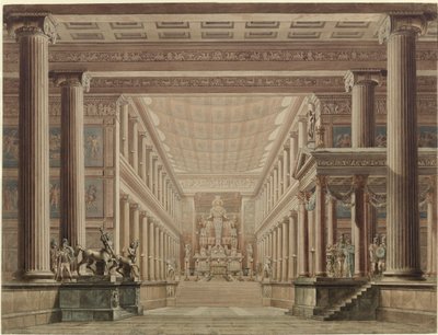 Olimpia. Gaspare Spontini operája. Terv a 2. díszlethez. Diana templomának belseje alkotó: Karl Friedrich Schinkel
