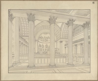 Potsdam. Szent Miklós-templom. A kiviteli terv perspektivikus belső nézete alkotó: Karl Friedrich Schinkel