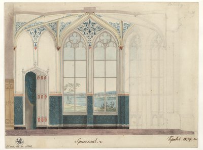 Potsdam. Babelsberg kastély. Ebédlő. Faldekoráció alkotó: Karl Friedrich Schinkel