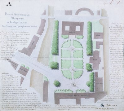 A Lustgarten újratervezése, 1828 (wc, toll és tinta papíron) alkotó: Karl Friedrich Schinkel