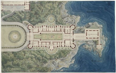 Orianda kastélya a Krímben. Moszkvai terv. Alaprajz a környezettel alkotó: Karl Friedrich Schinkel