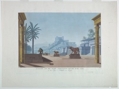 Színpadterv: Jeruzsálem és Sion-hegy, az Athalia számára alkotó: Karl Friedrich Schinkel