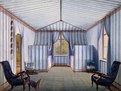 Sátorszoba a Charlottenhof-palotában, 1830 után, Karl Friedrich Schinkel (1781-1841) akvarellje alkotó: Karl Friedrich Schinkel