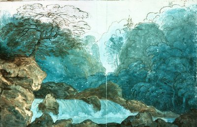 Vízesés erdőben, díszlet egy Undine produkcióhoz, (wc papíron) alkotó: Karl Friedrich Schinkel