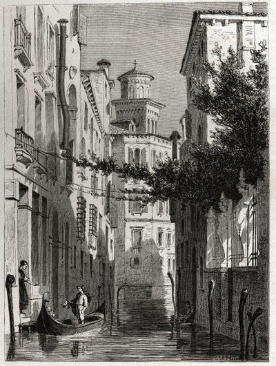 Bianca Cappello palotája Velencében, Velencében. Karl Girardet (1813-1871) rajza Adalbert de Beaumont 1850 körüli velencei utazásának illusztrálására. Metszet a „Le tour du monde”-ban, szerkesztette Edouard Charton alkotó: Karl Girardet