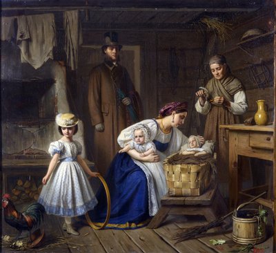 Nedves nővér meglátogatta beteg gyermekét Wenignél, Karl Bogdanovichnál (1830-1908) alkotó: Karl Gottlieb Wenig