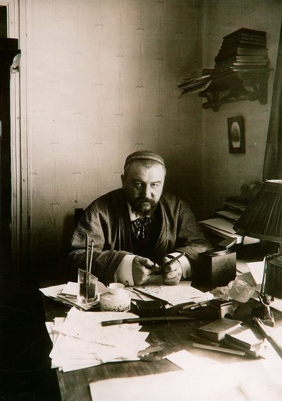 Alekszandr Kuprin, orosz író az íróasztalánál, Gatchina, Oroszország, 20. század eleje. alkotó: Karl Karlovich Bulla
