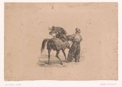 Ló és álló férfi oszmán ruhában Lovak és lovasok (sorozat címe) alkotó: Karl Loeillot Hartwig