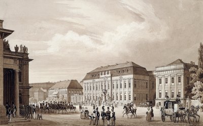 Unter Den Linden, Berlin, 1840 körül (akvarell) alkotó: Karl Loeillot de Mars