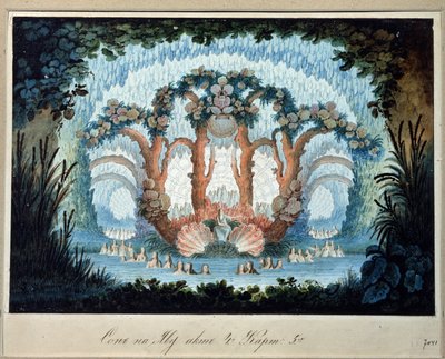 Alekszej Verstovski (1799-1862) "Gromoboi" című operájának előkészítő dekorációja (A. Verstovski "Chor Valley" című operájának színpadterve). Karl Ossipovics Braun l