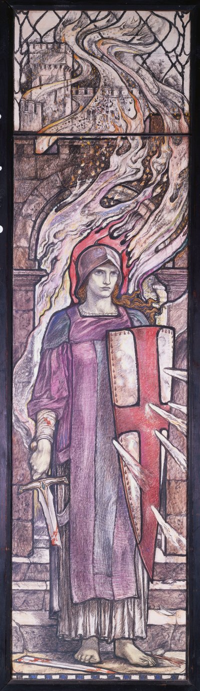 Fortitude: Tervezés ólomüveghez az Eastchurch-i All Saints Church-ben, Isle of Sheppey, 1912 körül (fekete és színes kréták, akvarell és testfesték) alkotó: Karl Parsons